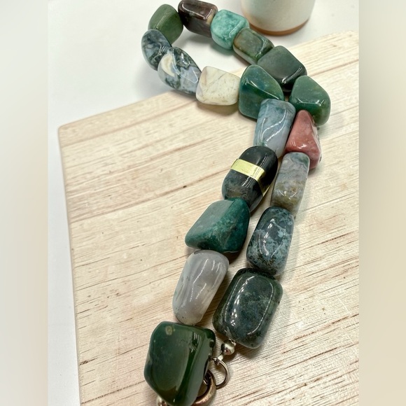 Massive Chunky Multi Agate Nugget Statement Necklace 16” 154g Natural Stone Boho - Picture 16 of 17